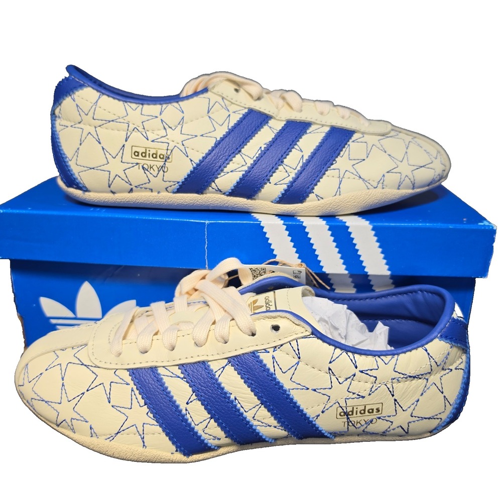 Women's 6 Adidas Originals Tokyo W Cream White Royal Blue Star Print JQ0585 NIB